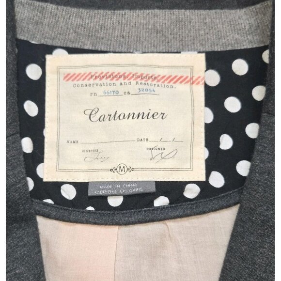 Cartonnier Anthropologie Gray One Button Blazer Jacket Womens Medium Patches Sui - Picture 6 of 11
